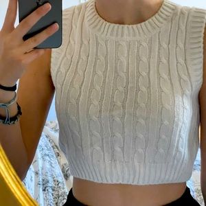H&M XS cropped white tank cable knit pattern